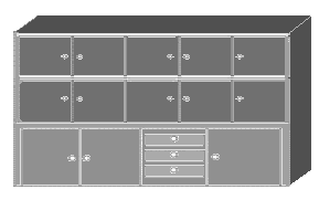 (Image Right: Free-Standing Cupboard with a 13 Doors and 3 Drawers)